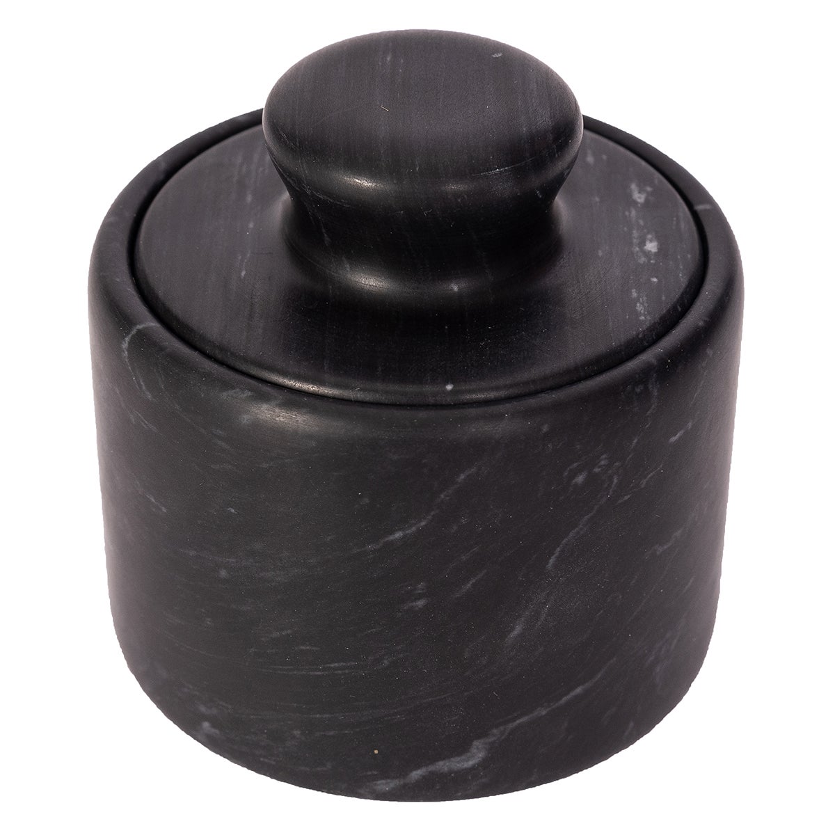 Artifacts Trading Company Marble Salt Cellar with Lid Black Matte
